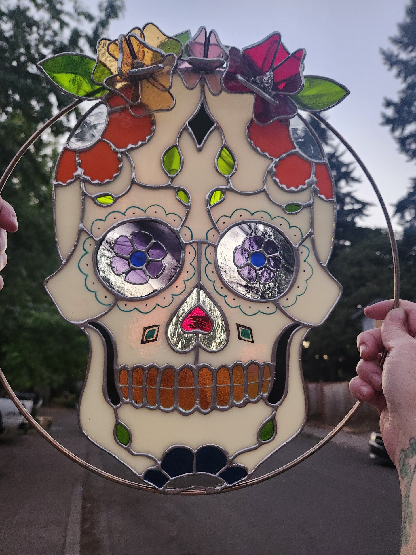 "Abuela" Día de los Muertos Sugar Skull Stained Glass Panel