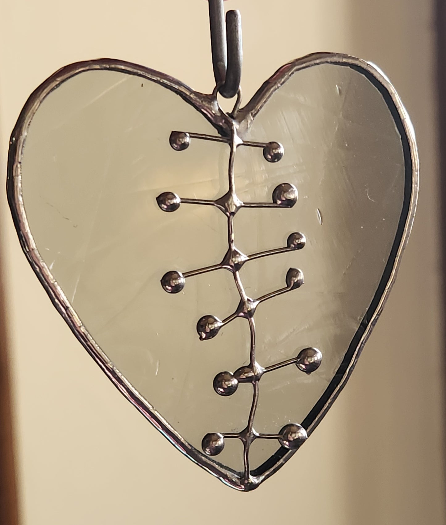 Gray Antique Stained Glass Broken Heart with Stitches