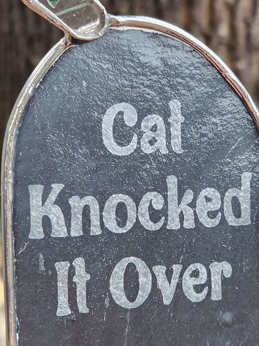 Gray "Cat Knocked It Over" Headstone Stained Glass Plant Stake