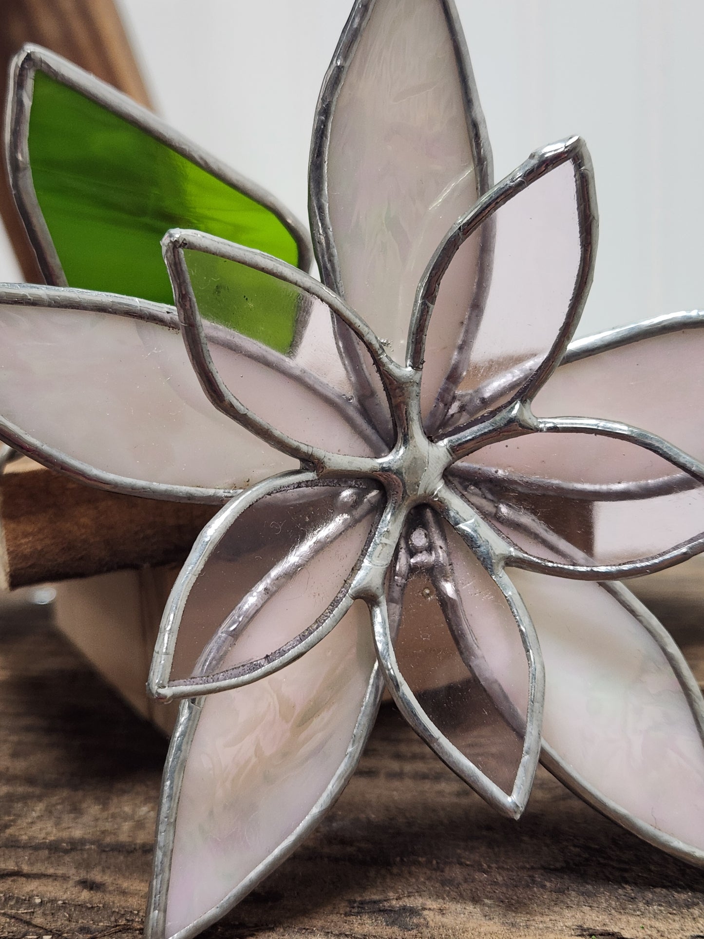 Pink Iridescent and Pink Waterglass Stained Glass Table Flower