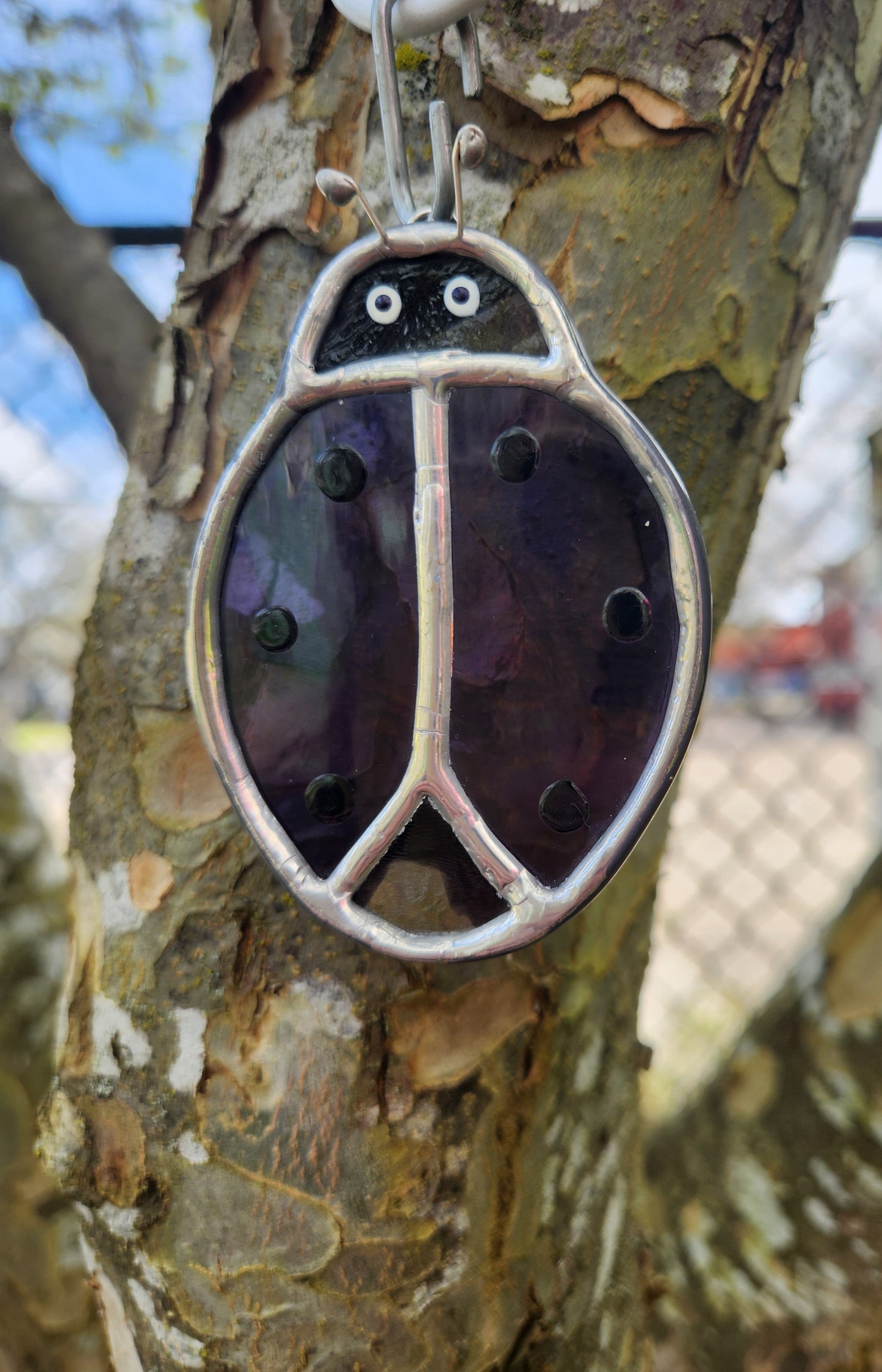 Small Hanging Dark Purple Stained Glass Beetle