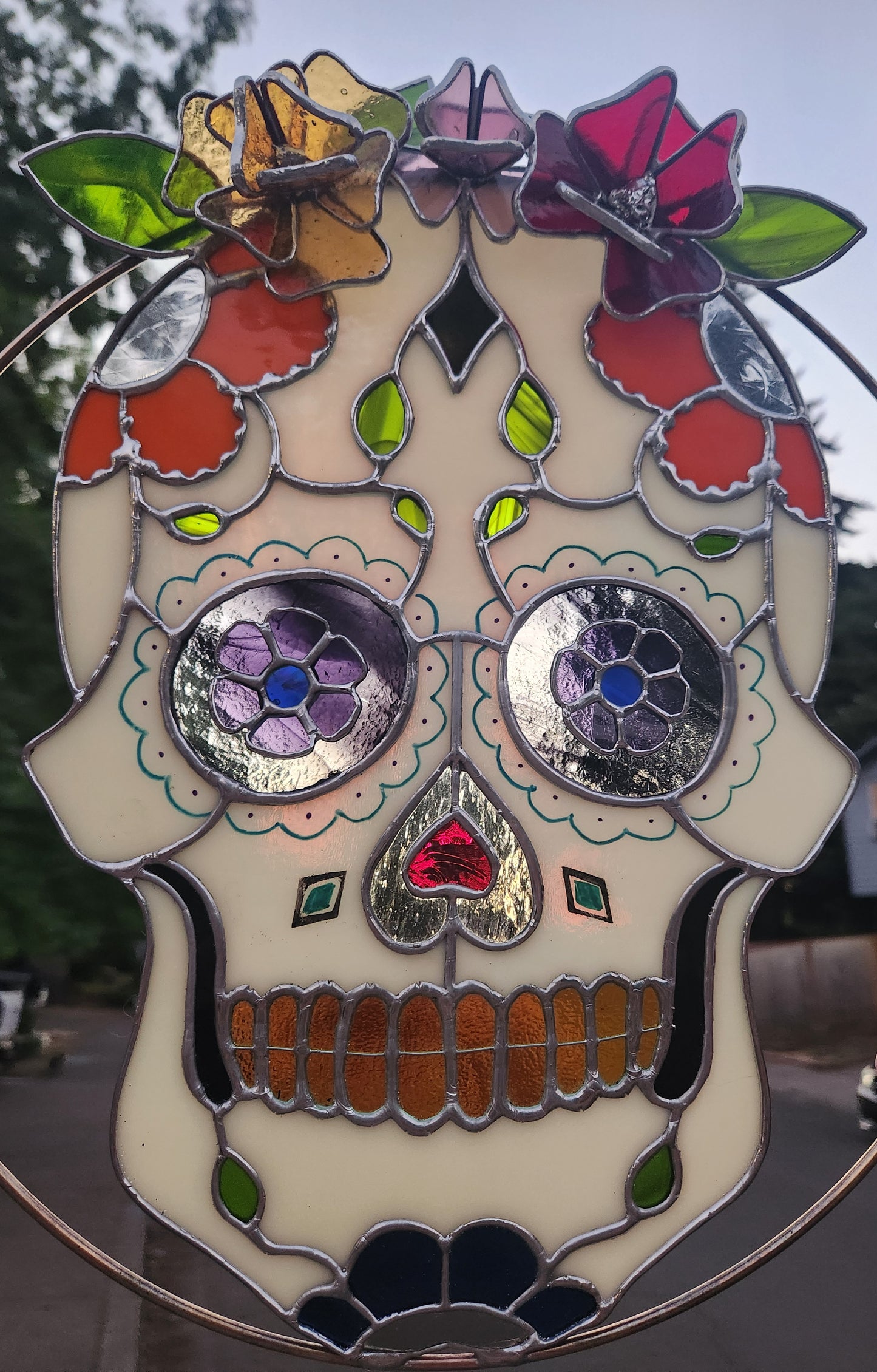 "Abuela" Día de los Muertos Sugar Skull Stained Glass Panel