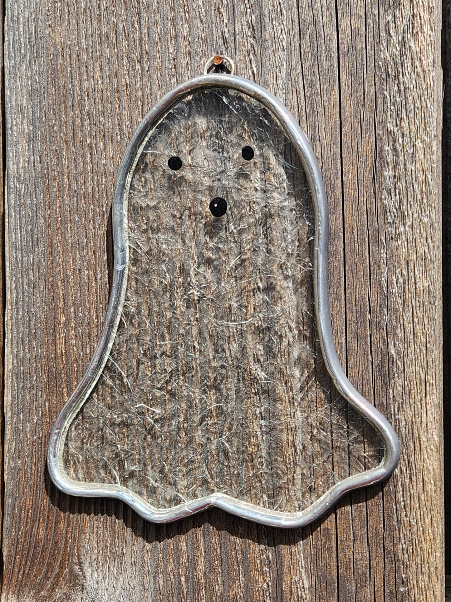 Clear Ice Flake Floating Stained Glass Ghost with Loop