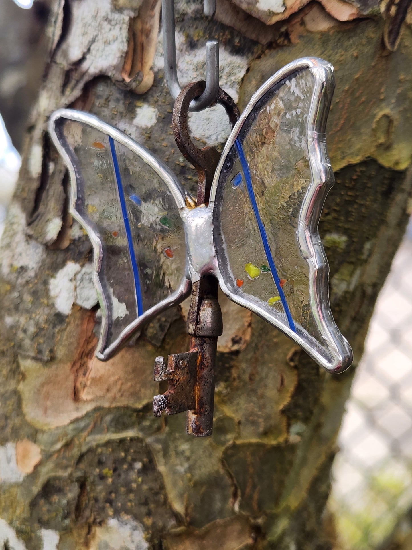 Rainbow Confetti Stained Glass Flying Key
