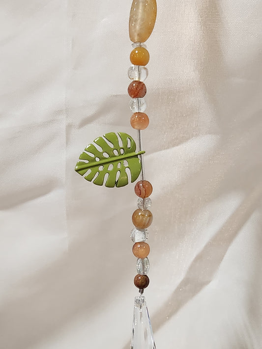 Peach, Clear & Tropical Monstera Suncatcher