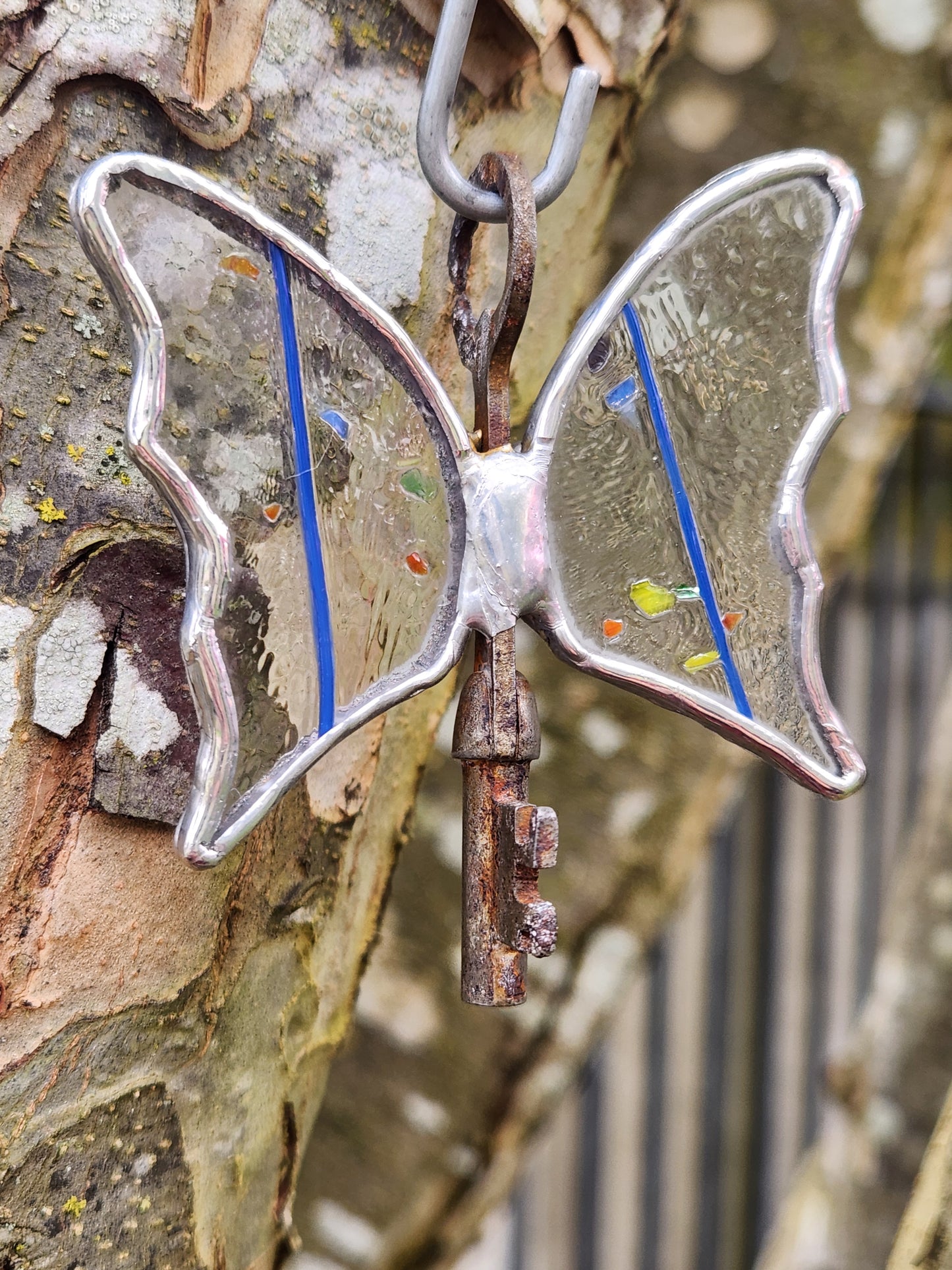 Rainbow Confetti Stained Glass Flying Key