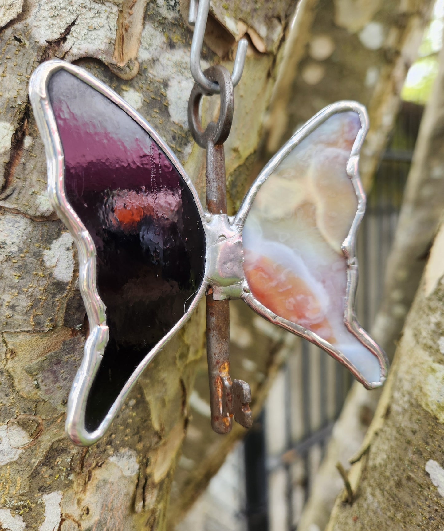 Purple Mottle & Dark Purple Stained Glass Flying Key