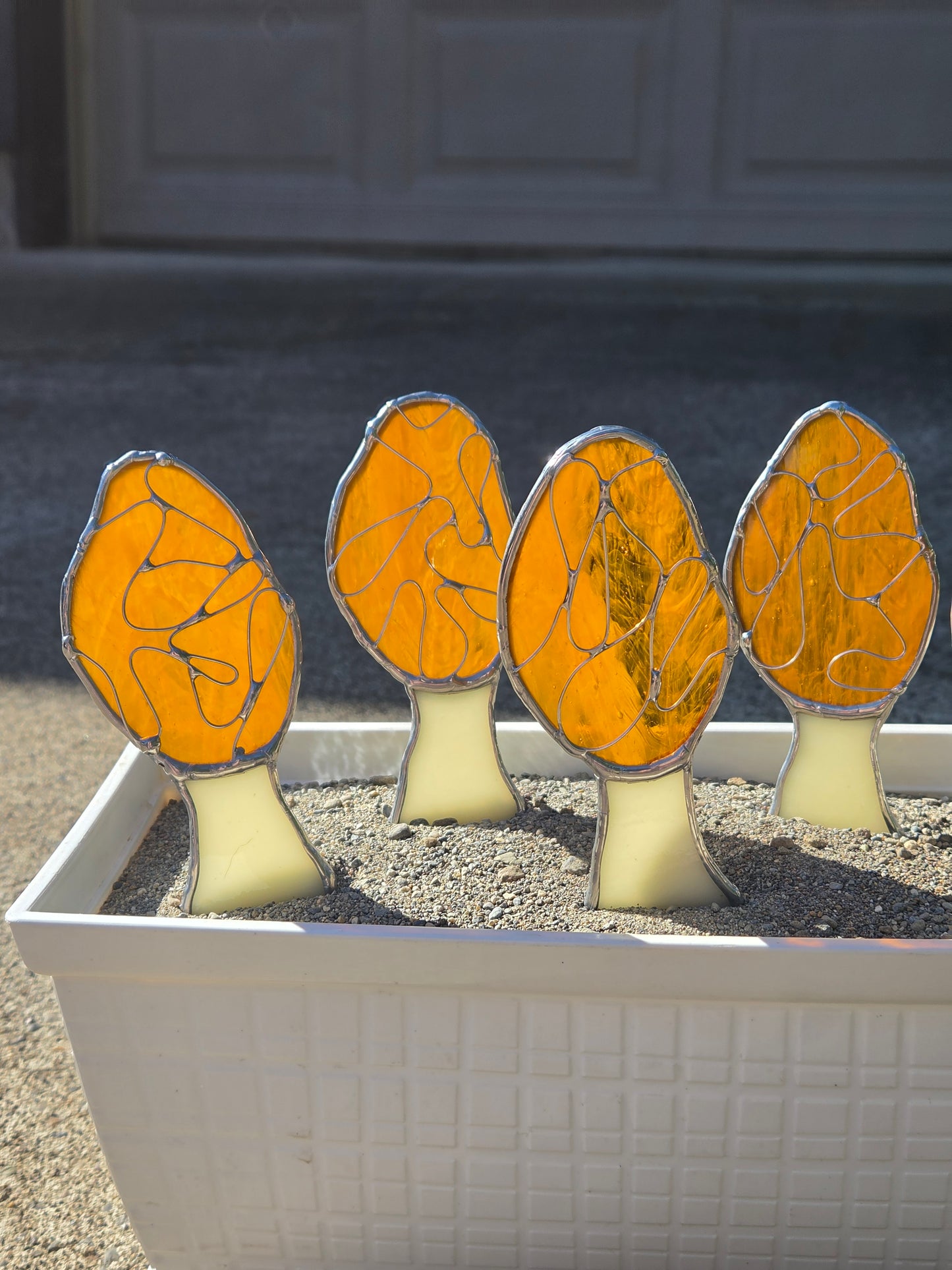 Life-Sized Morel Mushroom Stained Glass Plant Stake
