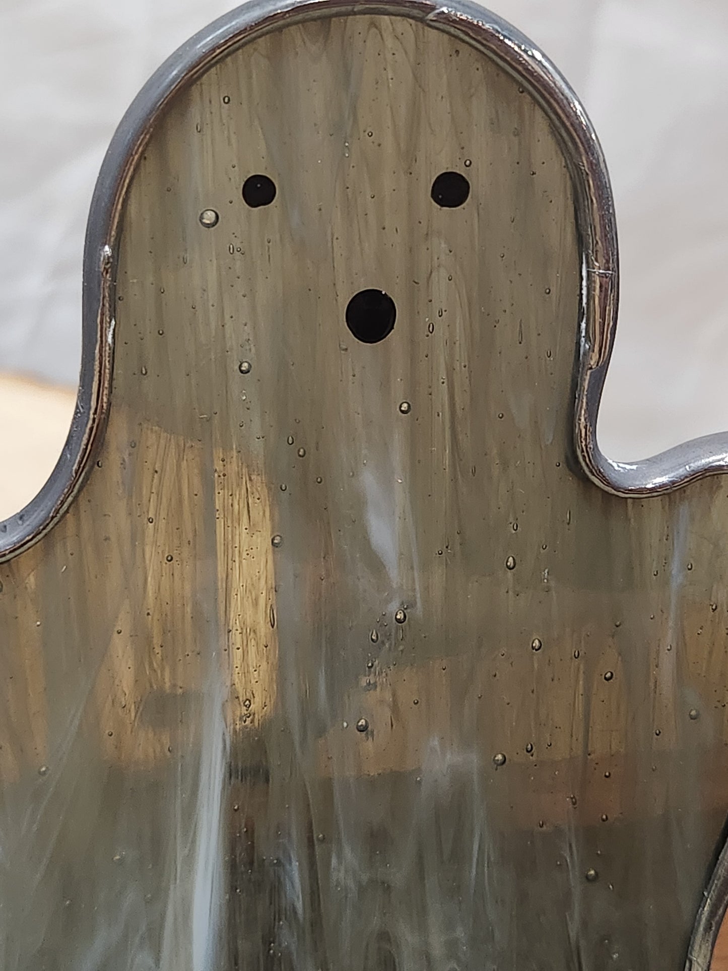 Gray Streaky Haunting Stained Glass Ghost Plant Stake