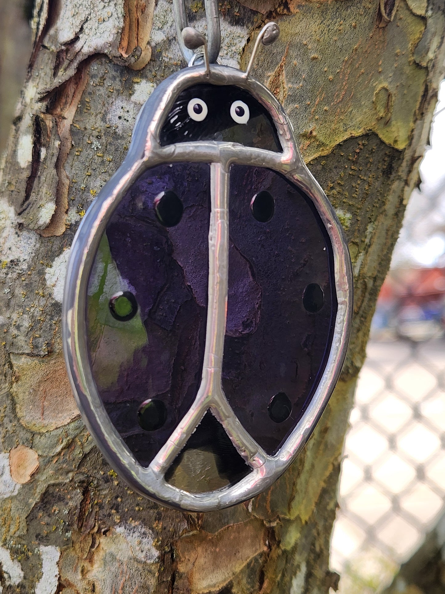 Small Hanging Dark Purple Stained Glass Beetle