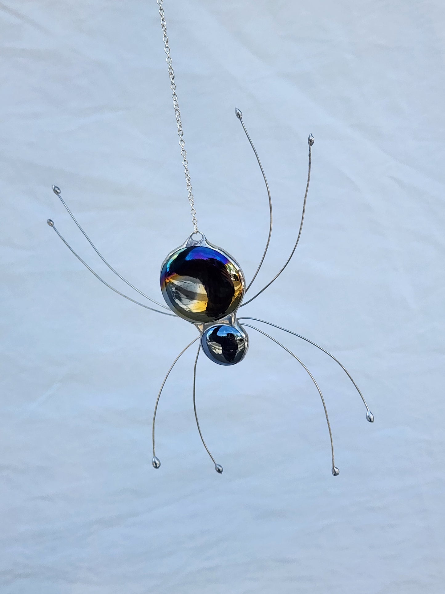 Hanging Black Iridescent Stained Glass Spider