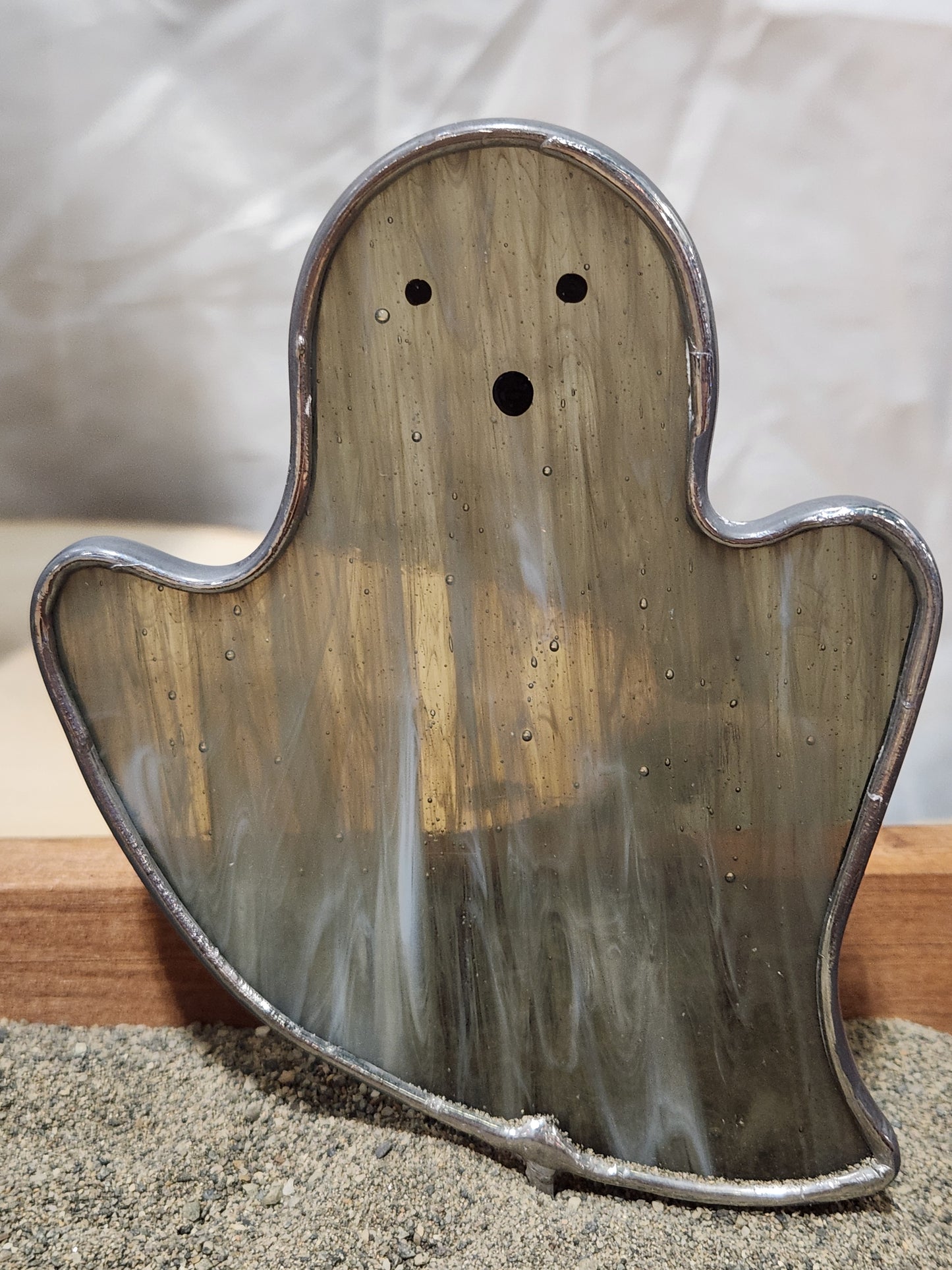 Gray Streaky Haunting Stained Glass Ghost Plant Stake