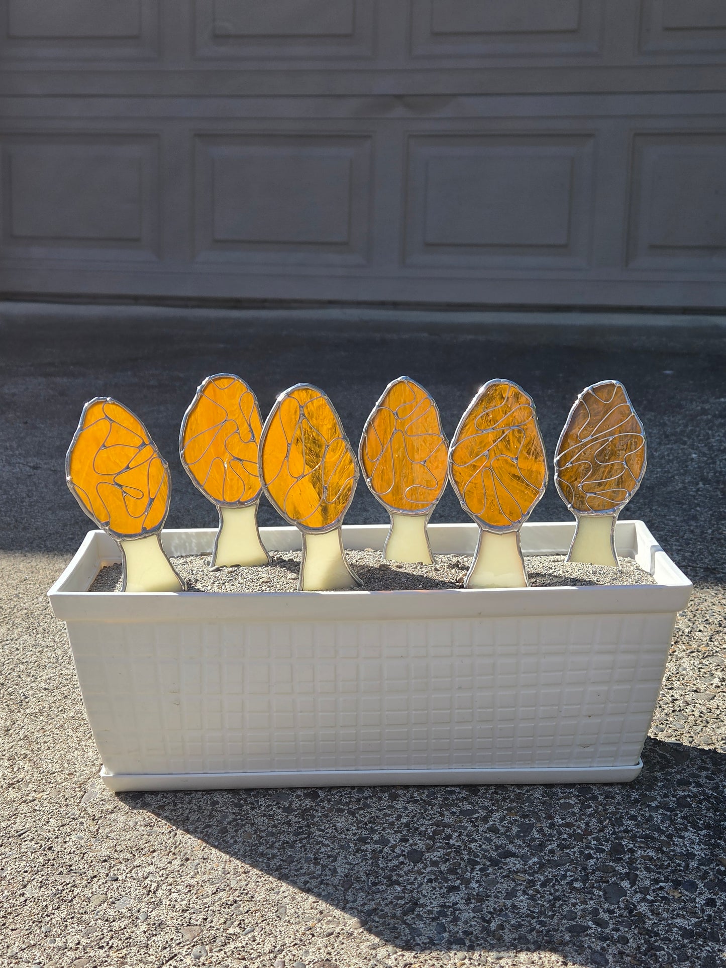 Life-Sized Morel Mushroom Stained Glass Plant Stake