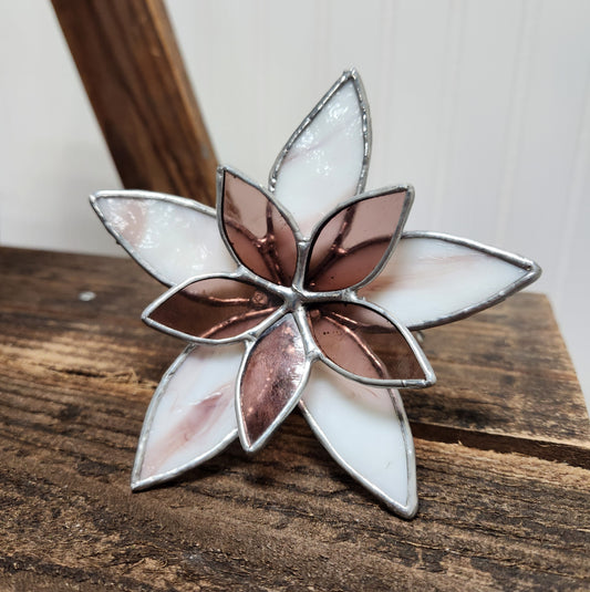White & Mauve Streaky and Mauve Stained Glass Table Flower