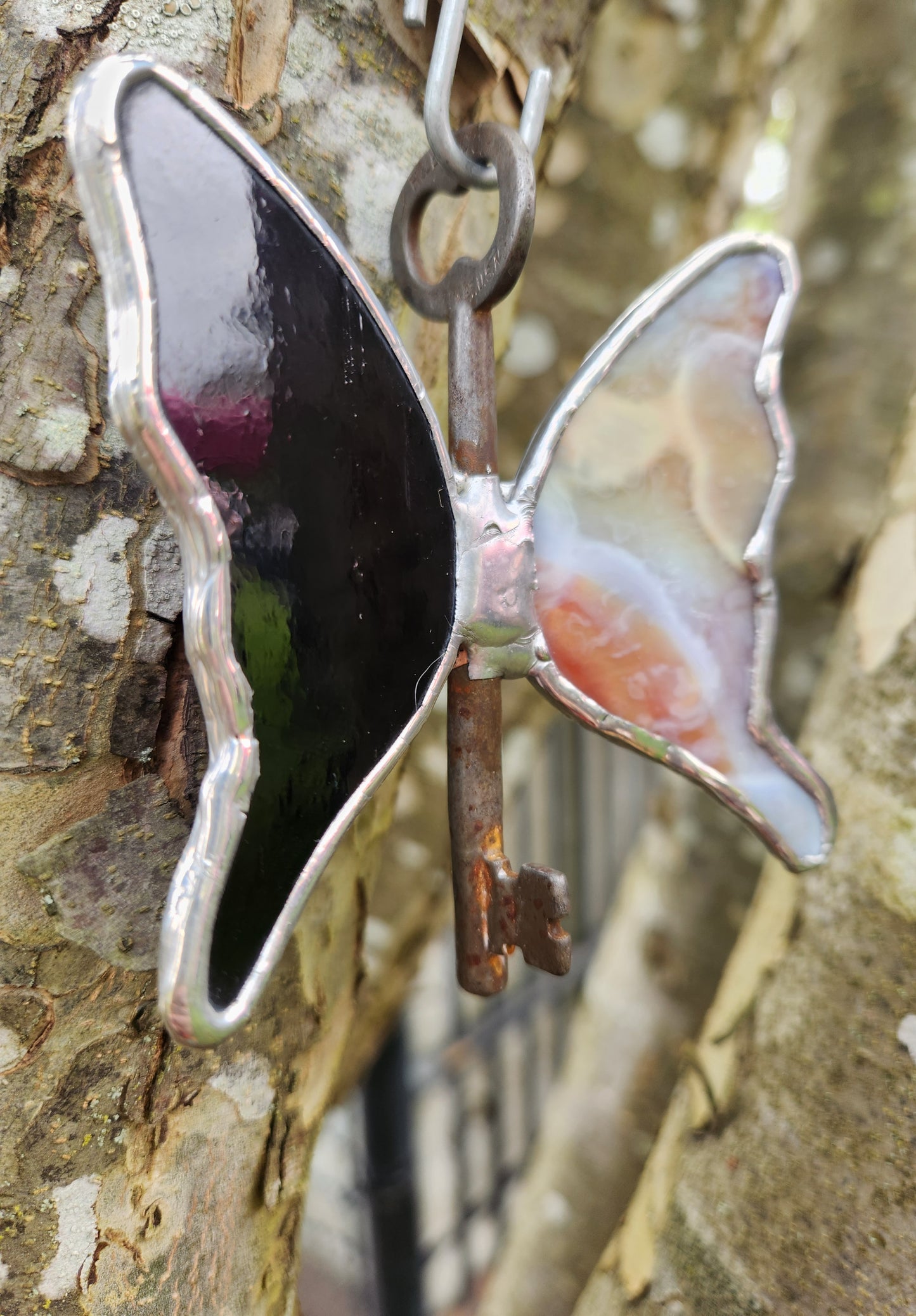 Purple Mottle & Dark Purple Stained Glass Flying Key