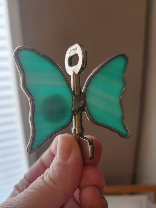 Aqua Streaky Stained Glass Flying Key