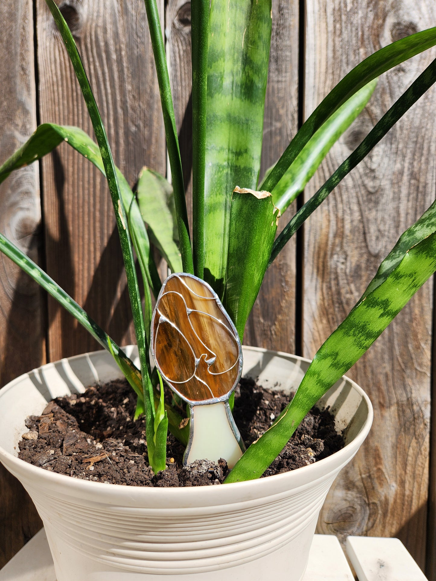 Life-Sized Morel Mushroom Stained Glass Plant Stake