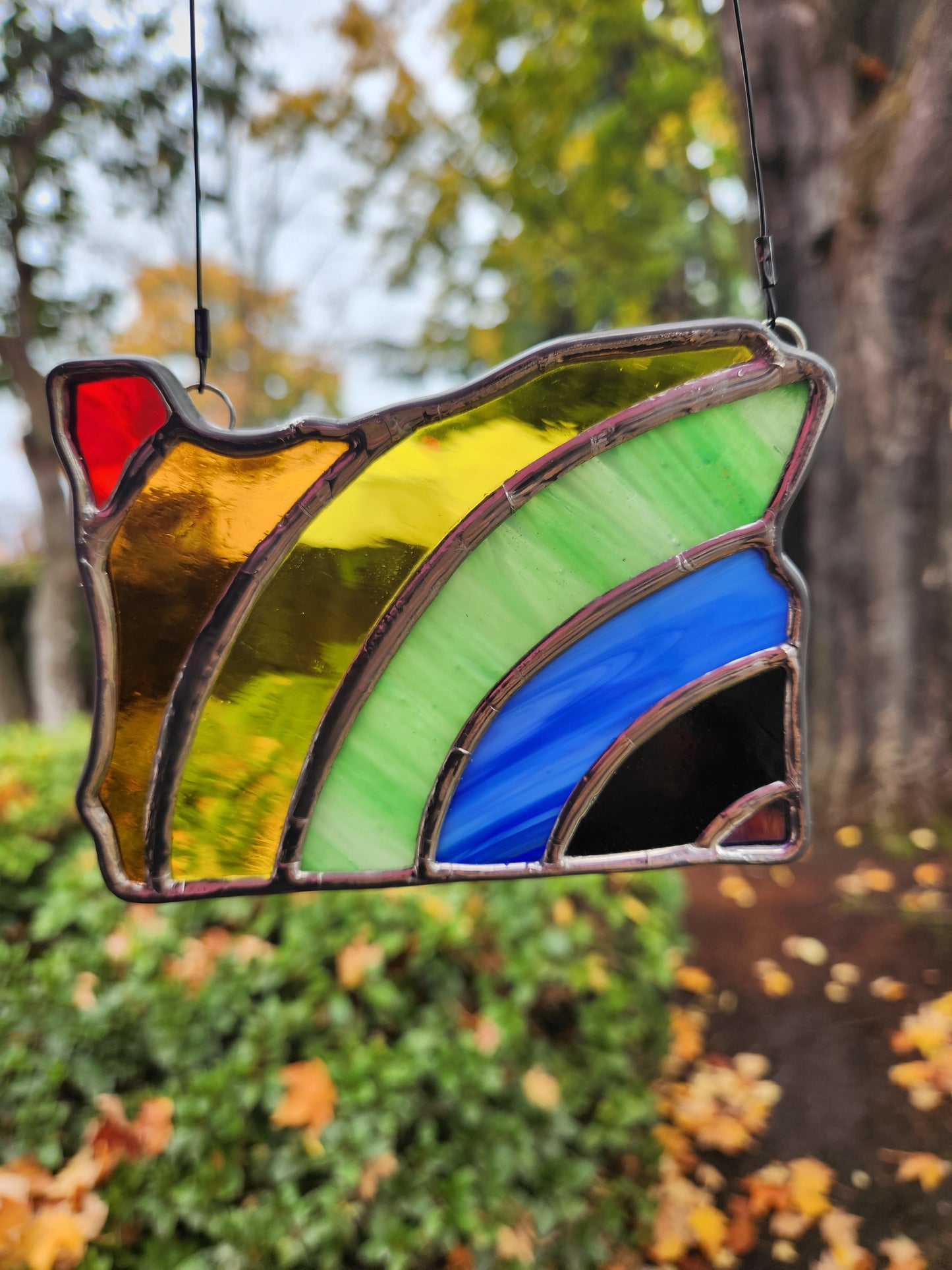 Rainbow Oregon Stained Glass Hanging Panel