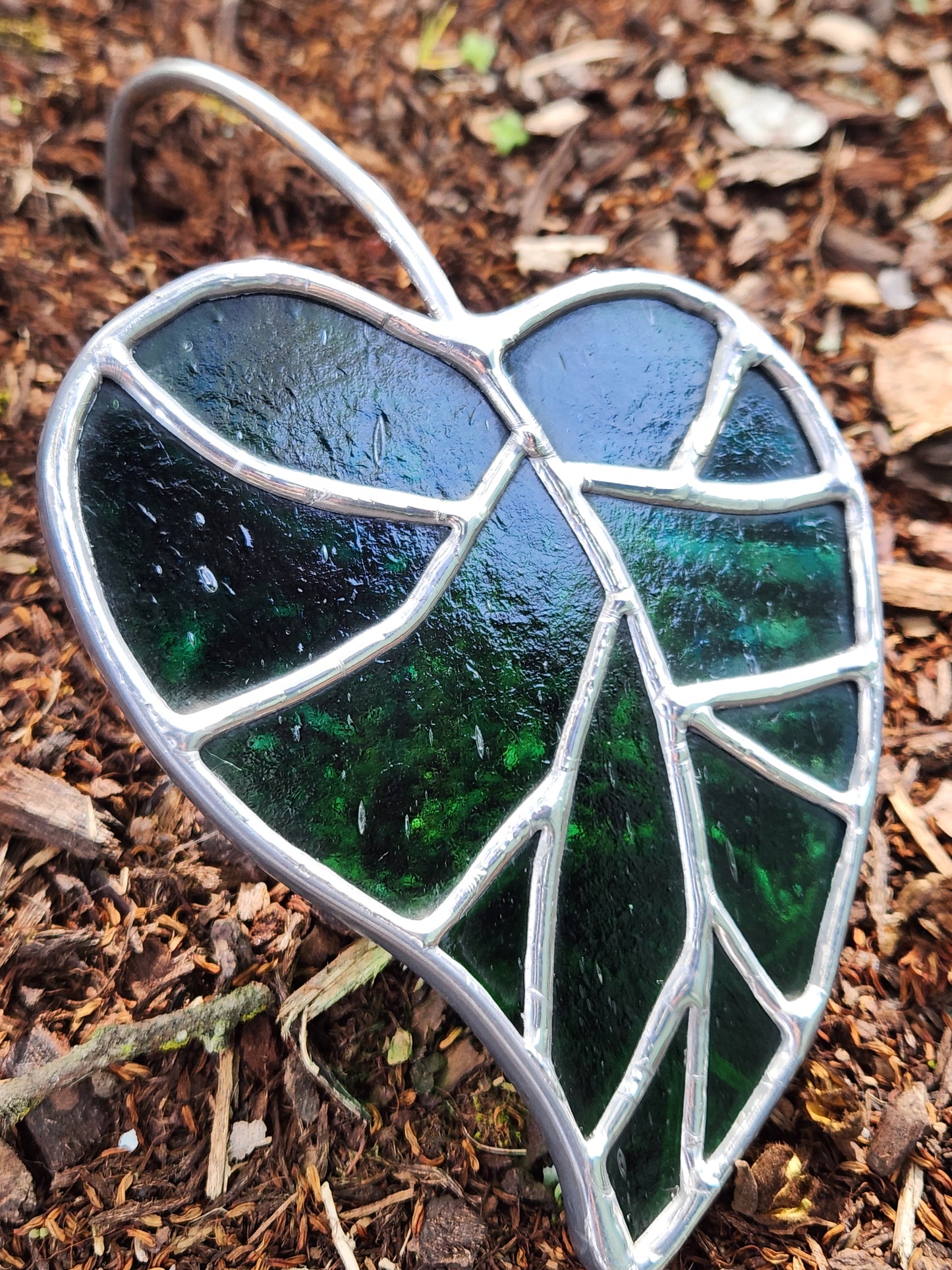 Caribbean Blue-Green Stained Glass Elven Leaf Plant Stake