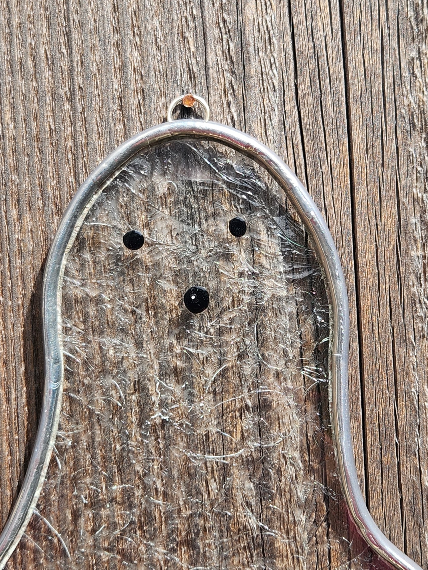 Clear Ice Flake Floating Stained Glass Ghost with Loop