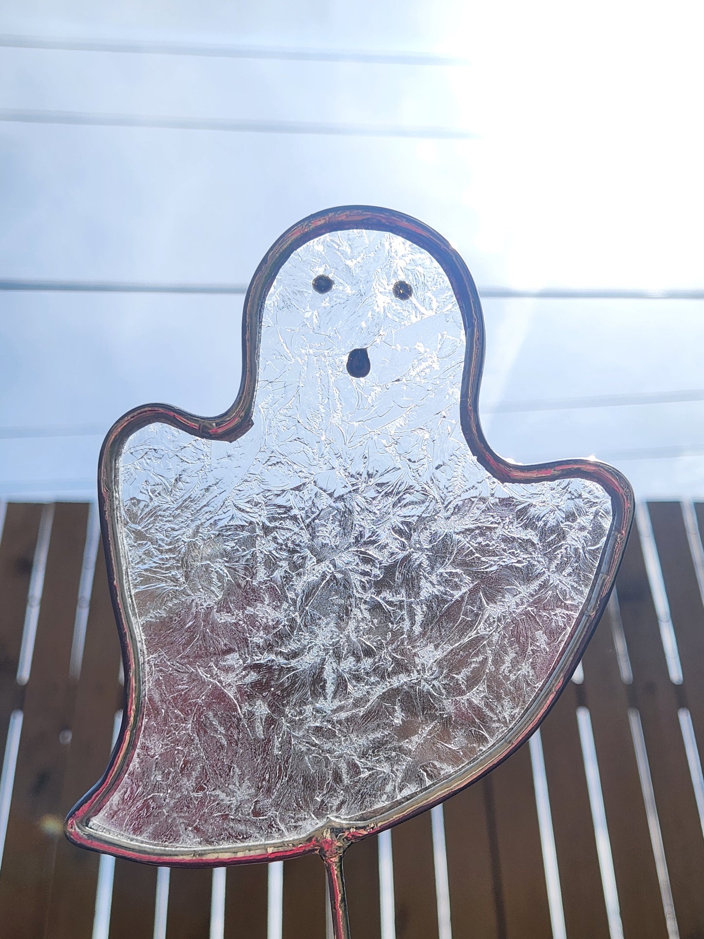 Clear Ice Flake Haunting Stained Glass Ghost Plant Stake