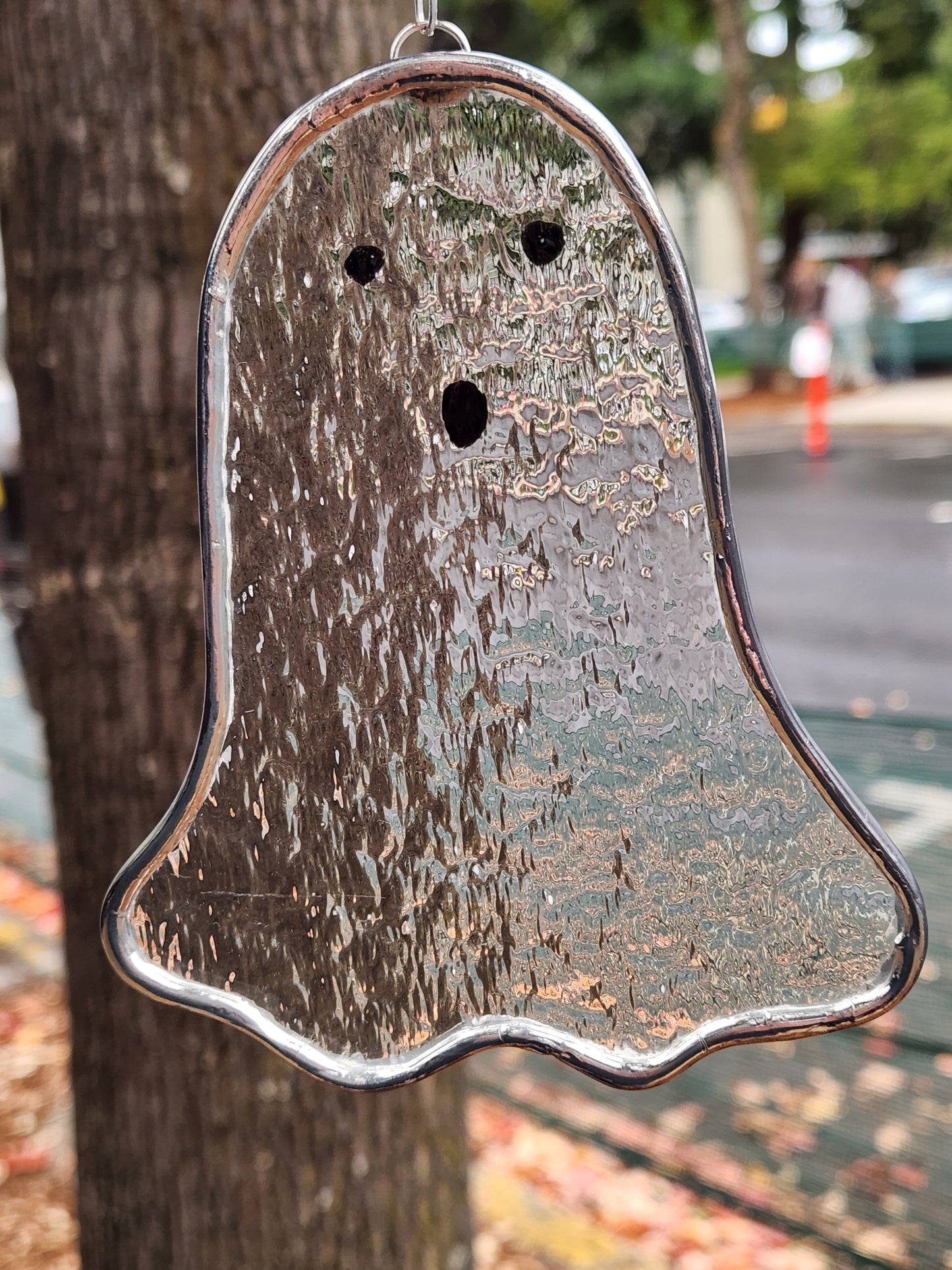 Clear Waterfall Hanging Floating Stained Glass Ghost