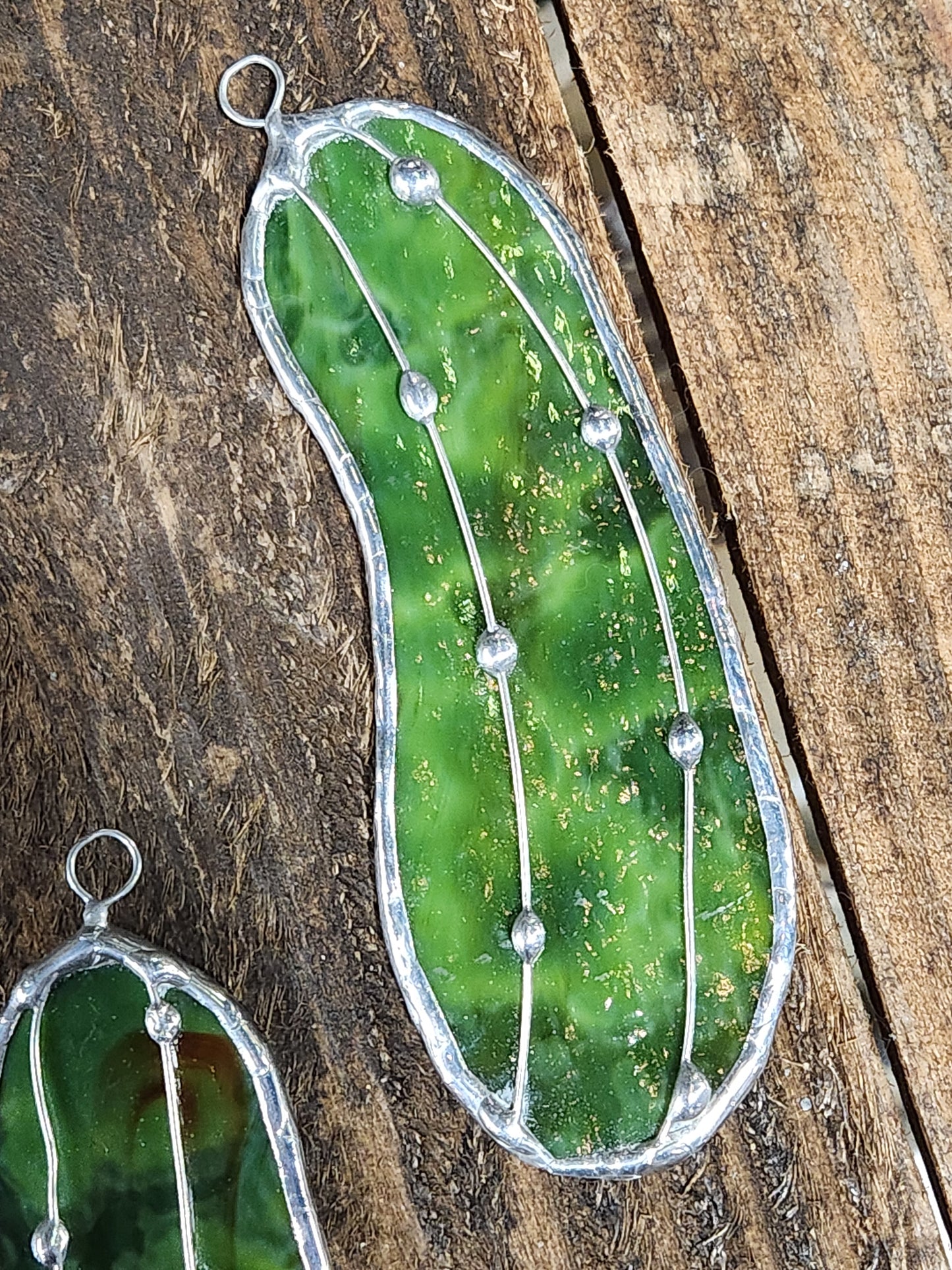 Christmas Pickle Green Mottle Stained Glass Ornament