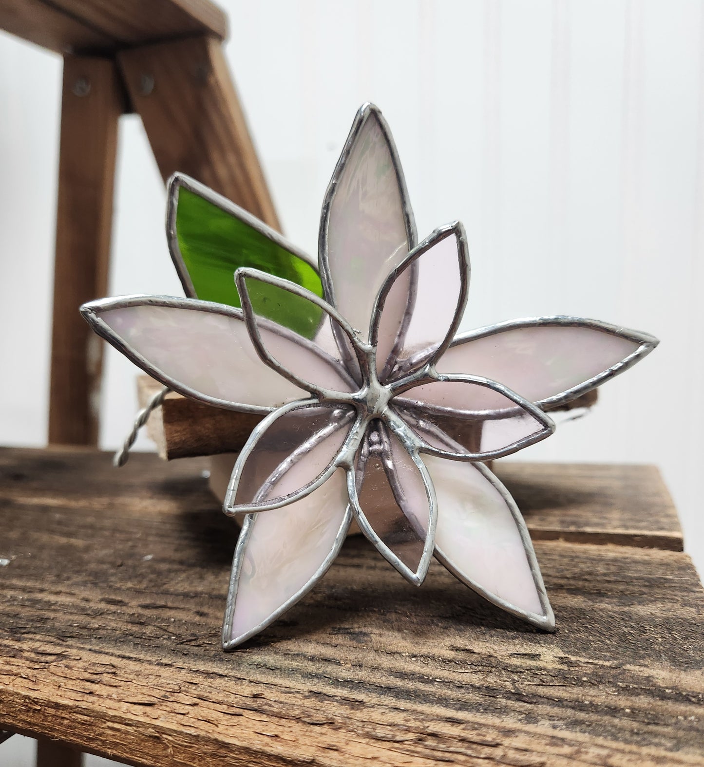 Pink Iridescent and Pink Waterglass Stained Glass Table Flower