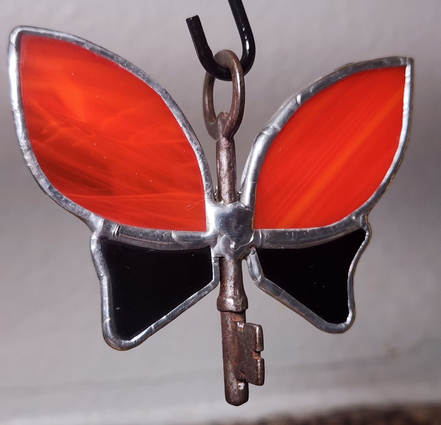 Fiery Red & Black Waterglass Stained Glass Flying Key