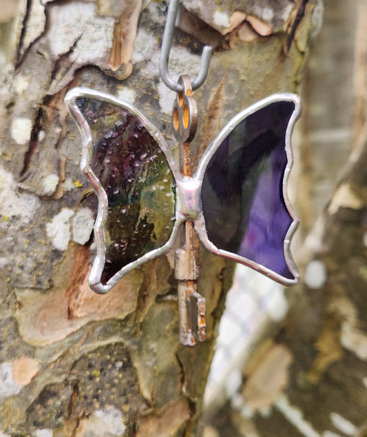 Textured Purple Swirl & Dark Purple Stained Glass Flying Key