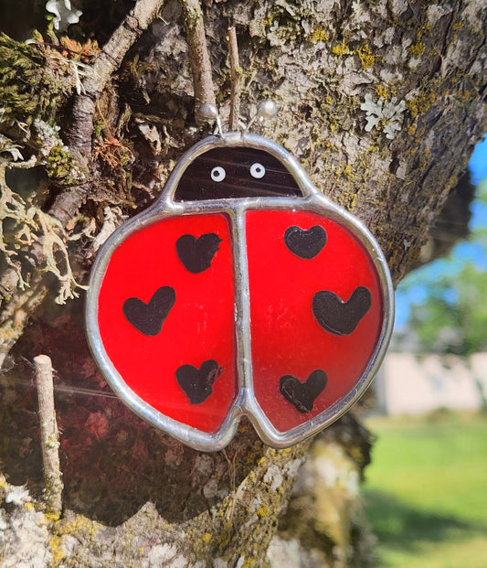 Small Hanging Red Opaque Stained Glass Lovebug