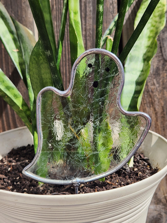 Clear Ice Flake Haunting Stained Glass Ghost Plant Stake