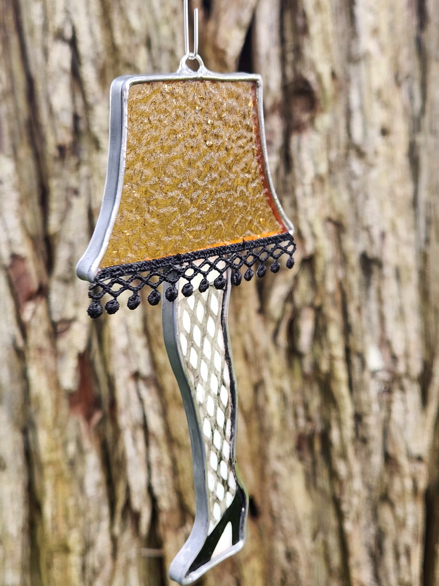 Vintage Amber Stained Glass Leg Lamp Ornament