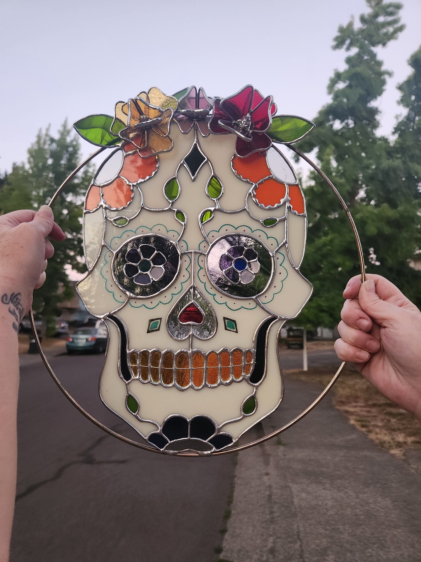 "Abuela" Día de los Muertos Sugar Skull Stained Glass Panel