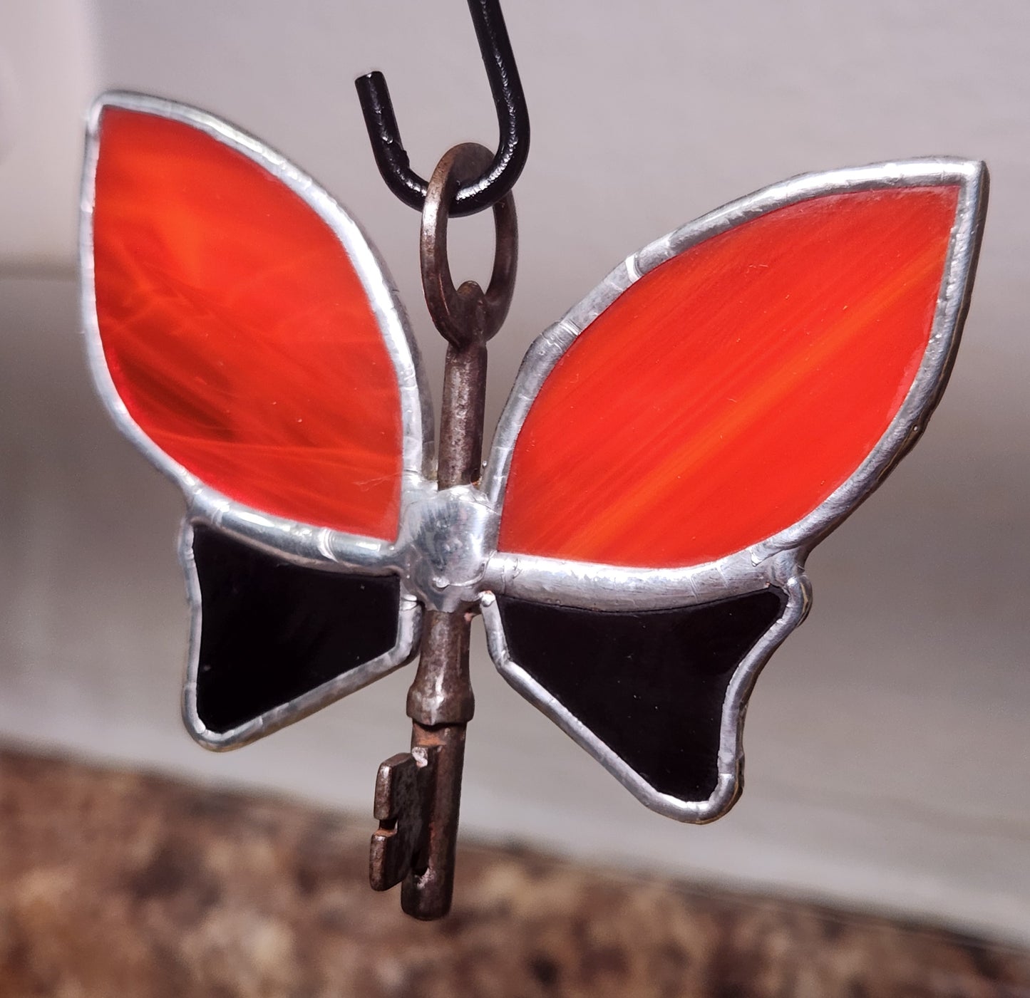 Fiery Red & Black Waterglass Stained Glass Flying Key
