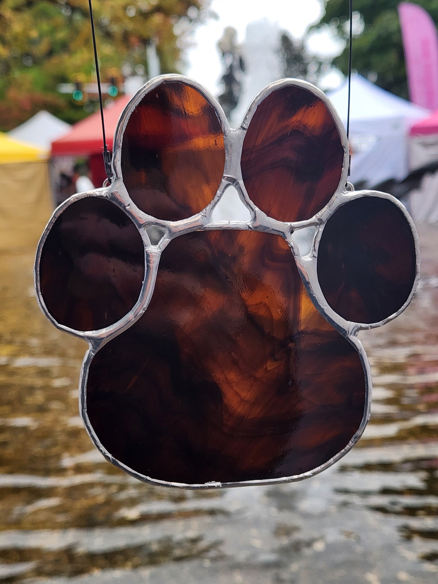 Brown Wispy Stained Glass Paw Print