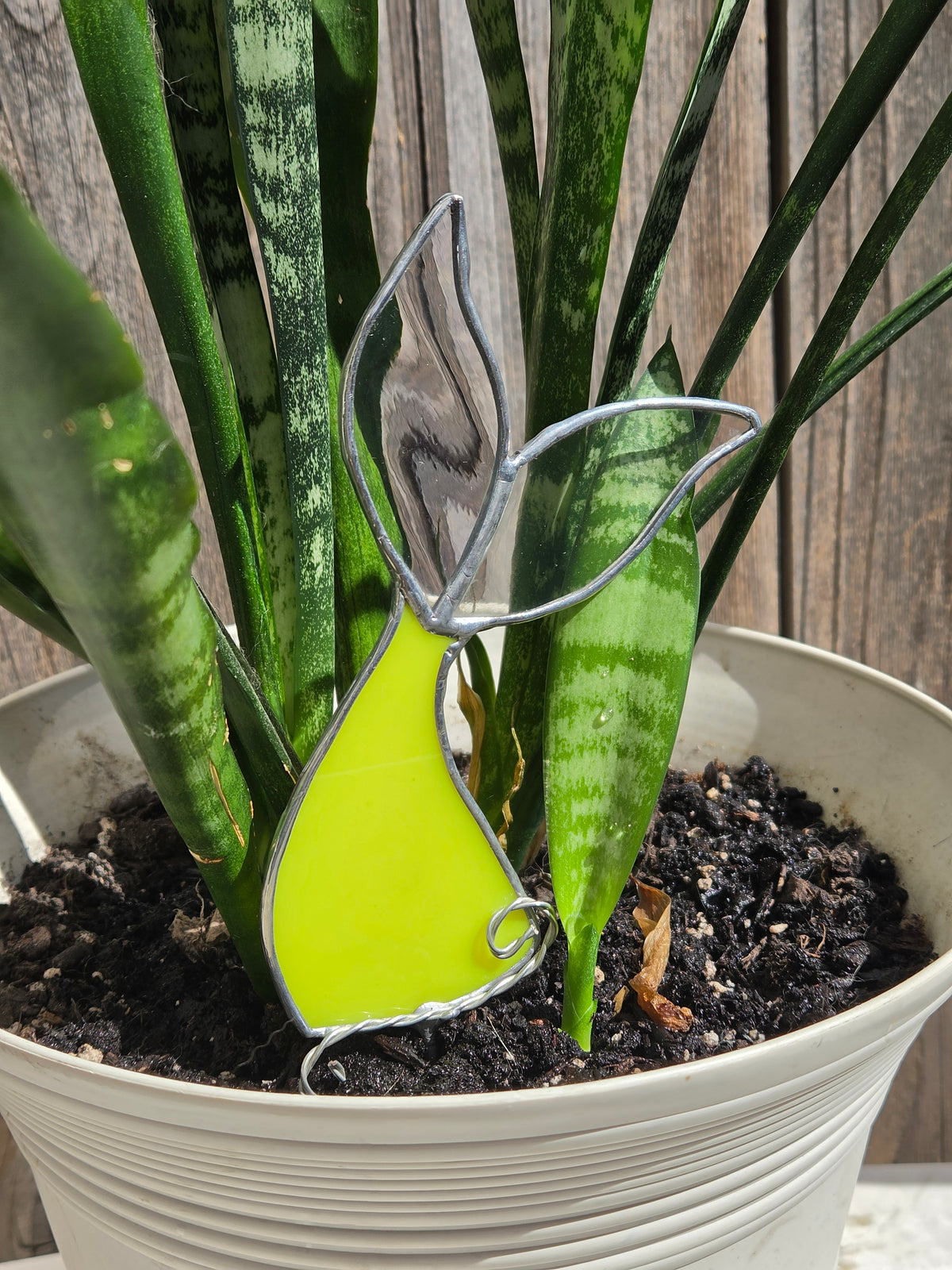 Neon Green & Iridescent Stained Glass Mermaid Tail Plant Stake