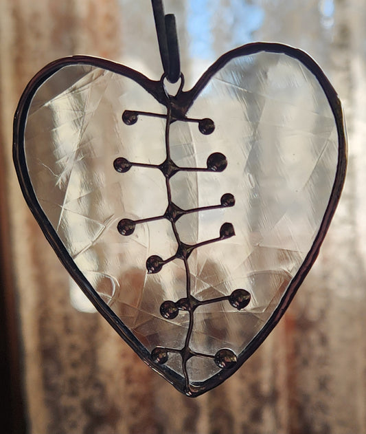 Gray Antique Stained Glass Broken Heart with Stitches