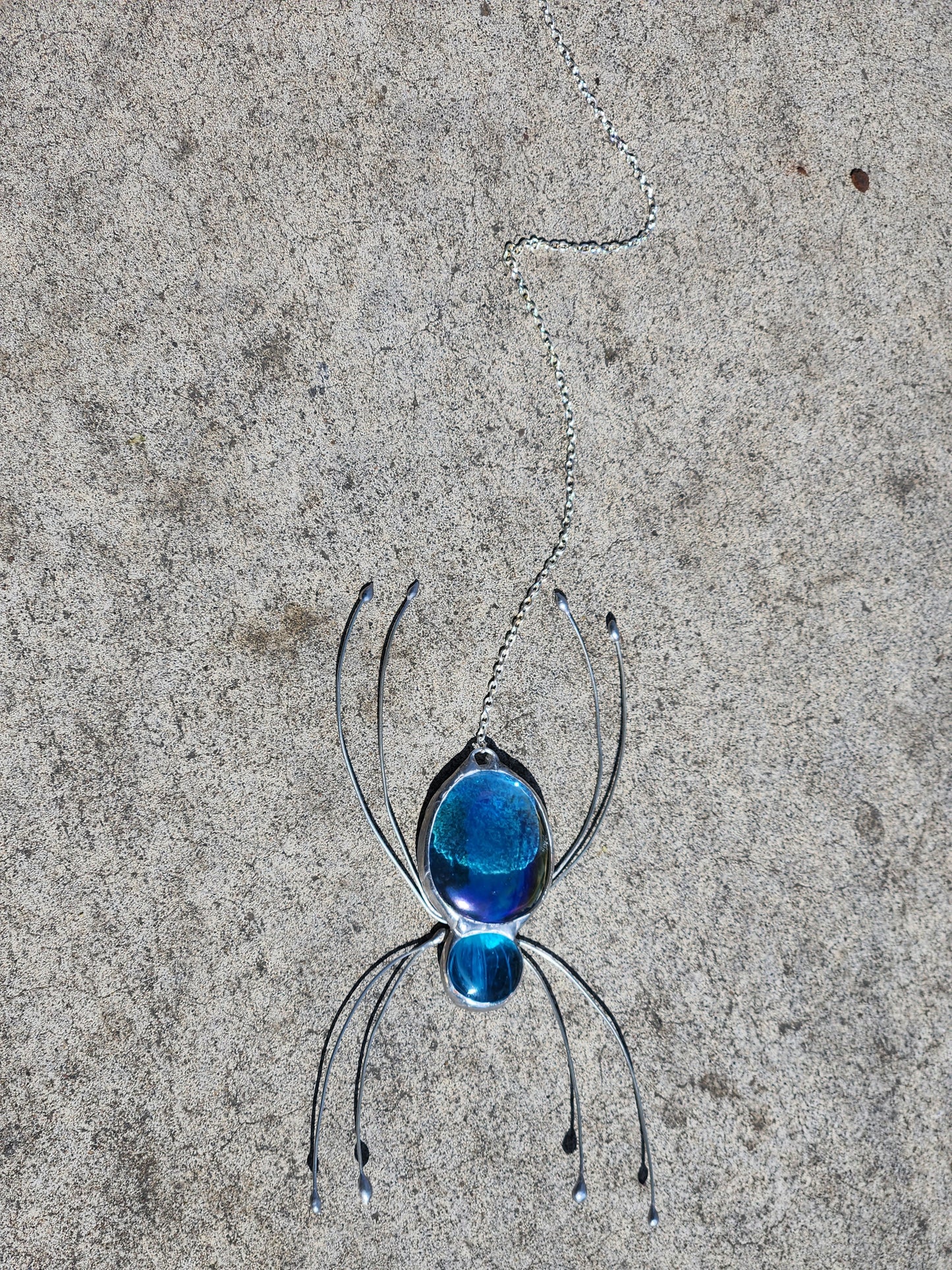 Hanging Light Blue Stained Glass Spider