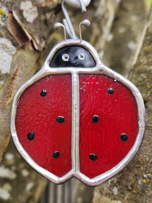 Small Hanging Red Stained Glass Ladybug