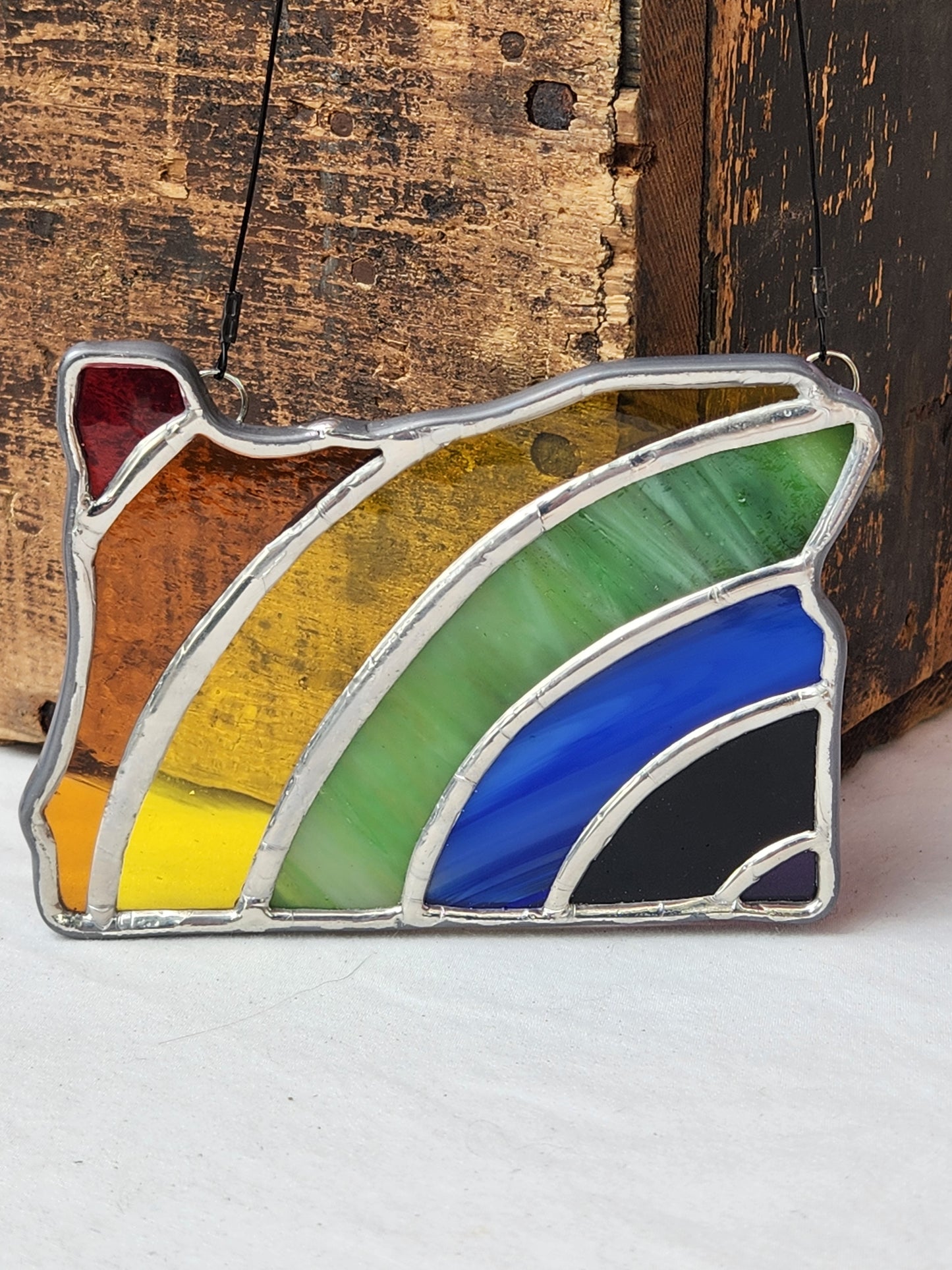 Rainbow Oregon Stained Glass Hanging Panel