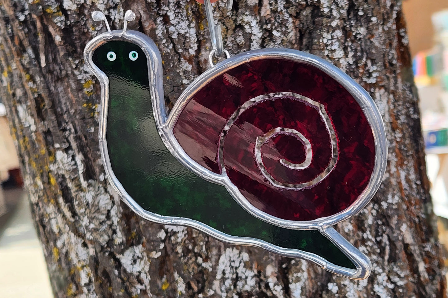 Green & Red Waterglass Stained Glass Hanging Snail