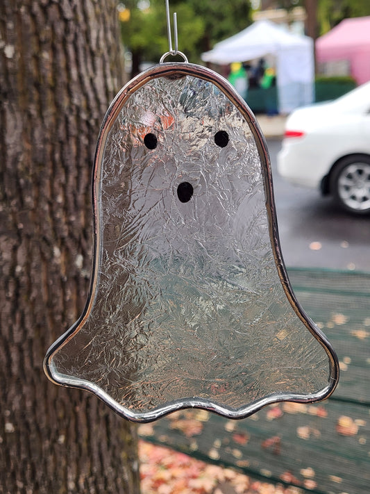 Clear Ice Flake Hanging Floating Stained Glass Ghost