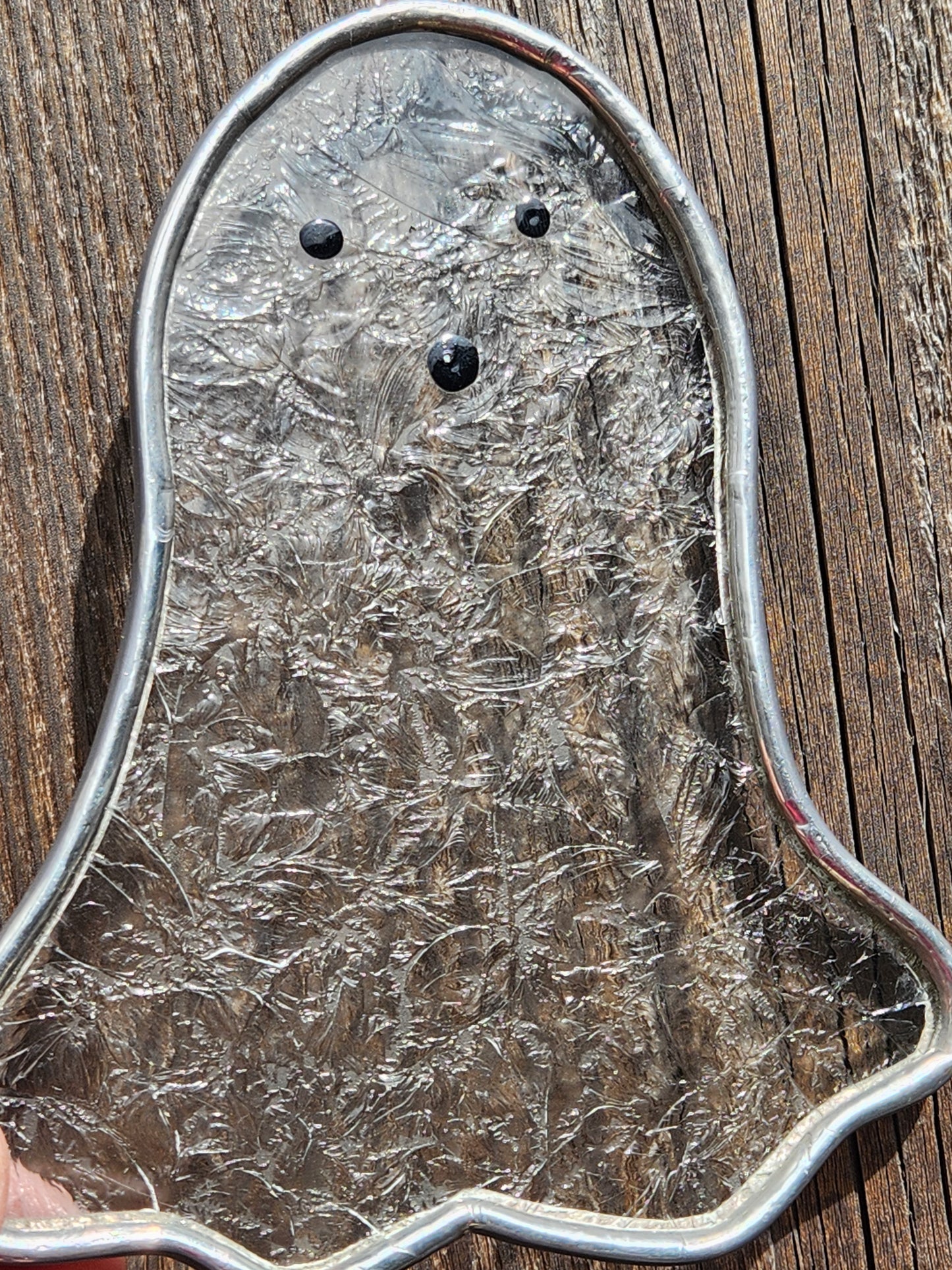 Clear Ice Flake Floating Stained Glass Ghost with Loop