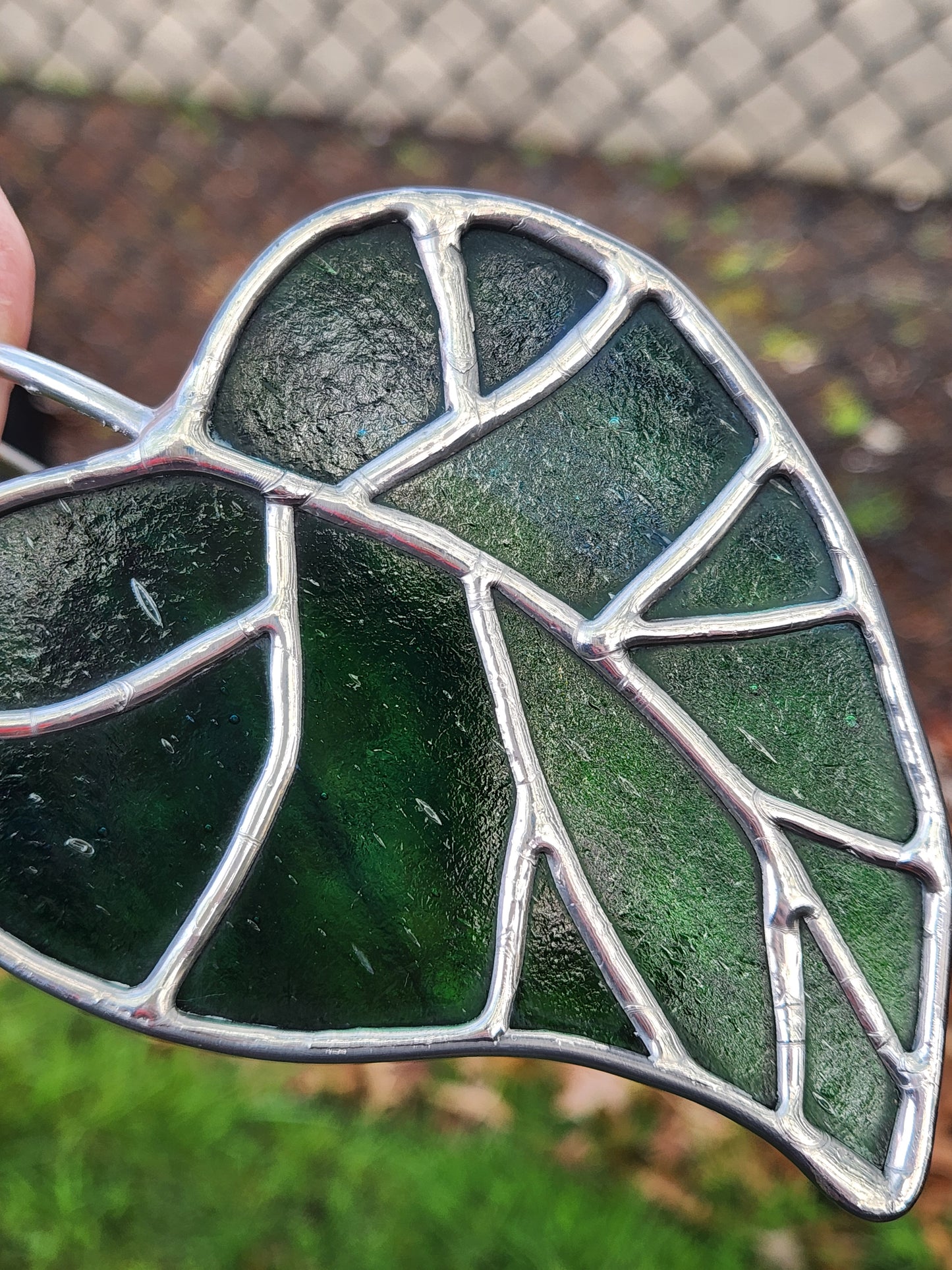 Caribbean Blue-Green Stained Glass Elven Leaf Plant Stake