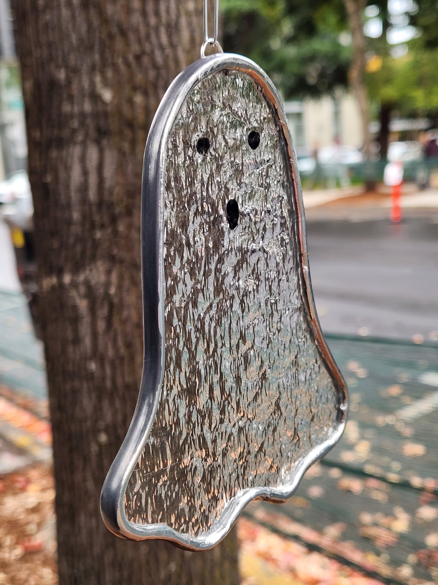 Clear Waterfall Hanging Floating Stained Glass Ghost