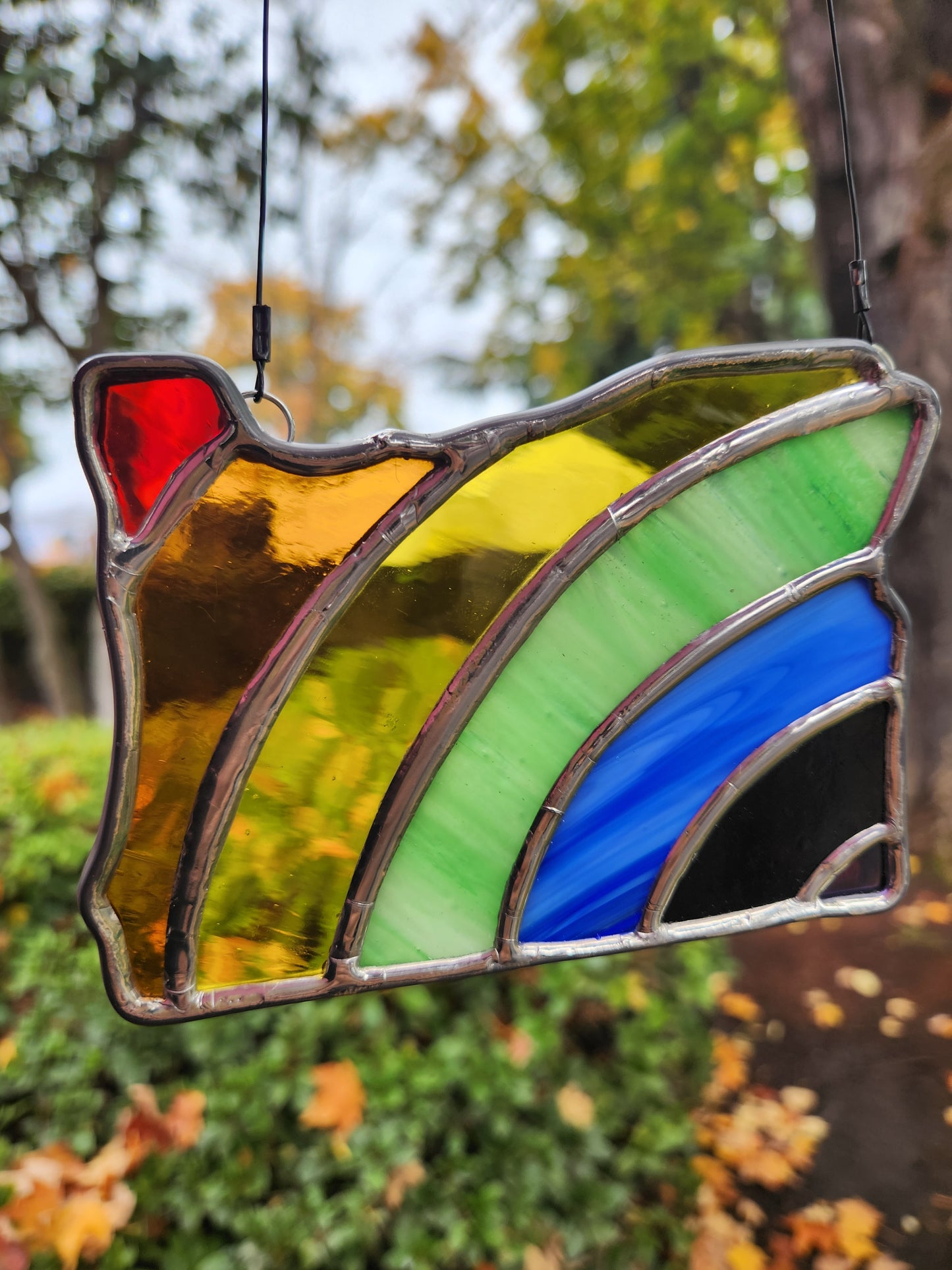 Rainbow Oregon Stained Glass Hanging Panel
