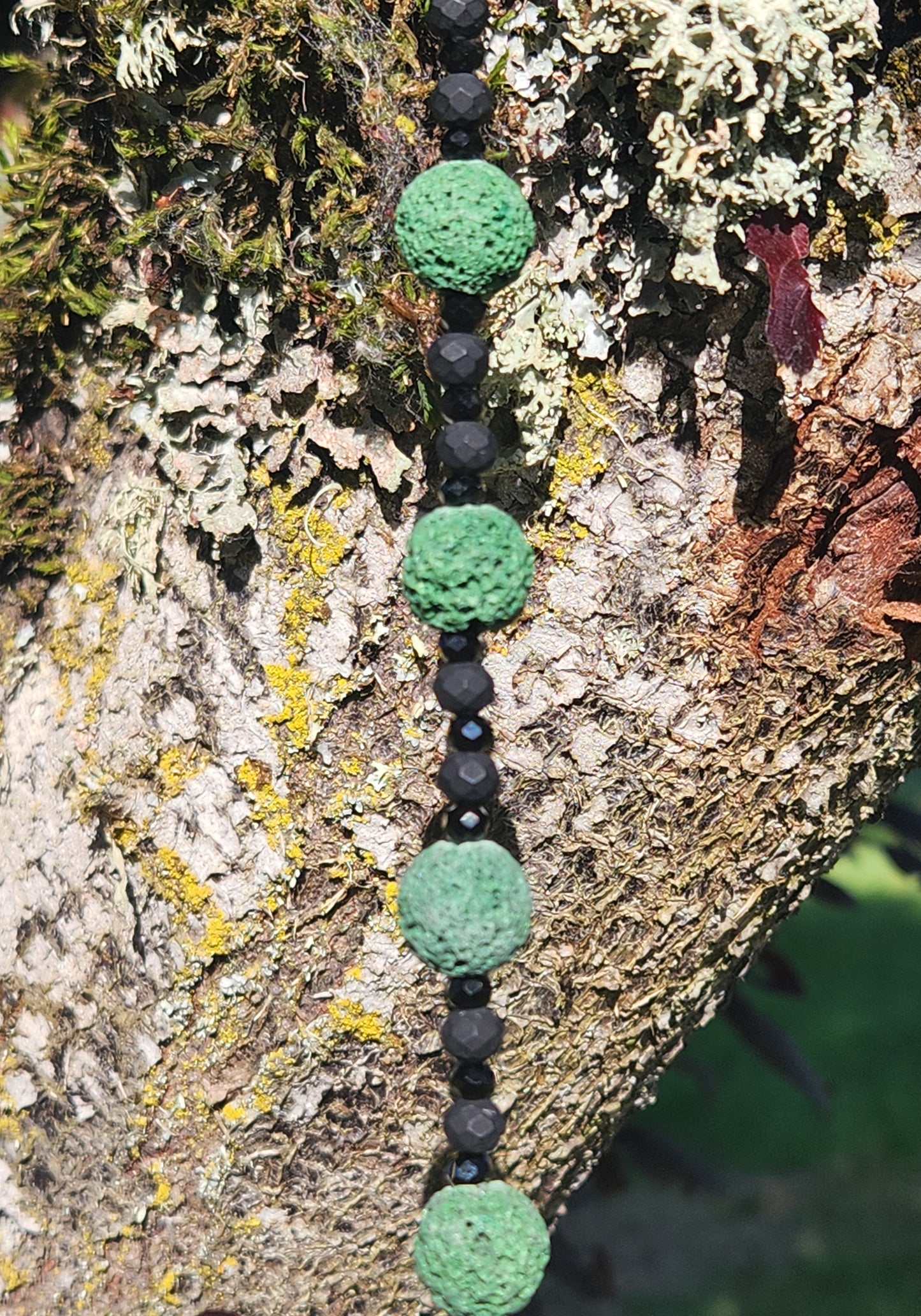 Green & Black Lava Rocks with Black Glass Beads Suncatcher