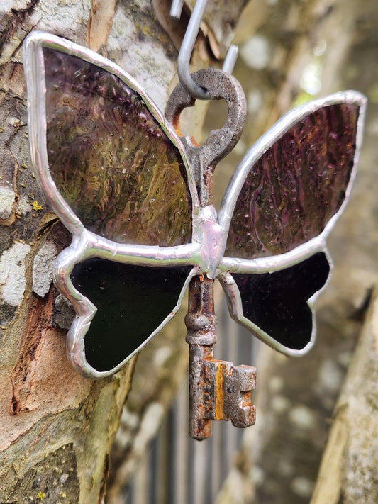 Textured Purple Swirl Stained Glass Flying Key