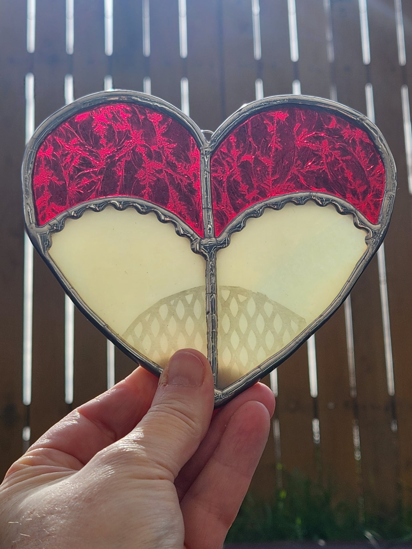 Vintage Red Iceflake Stained Glass Heart Shaped Booty